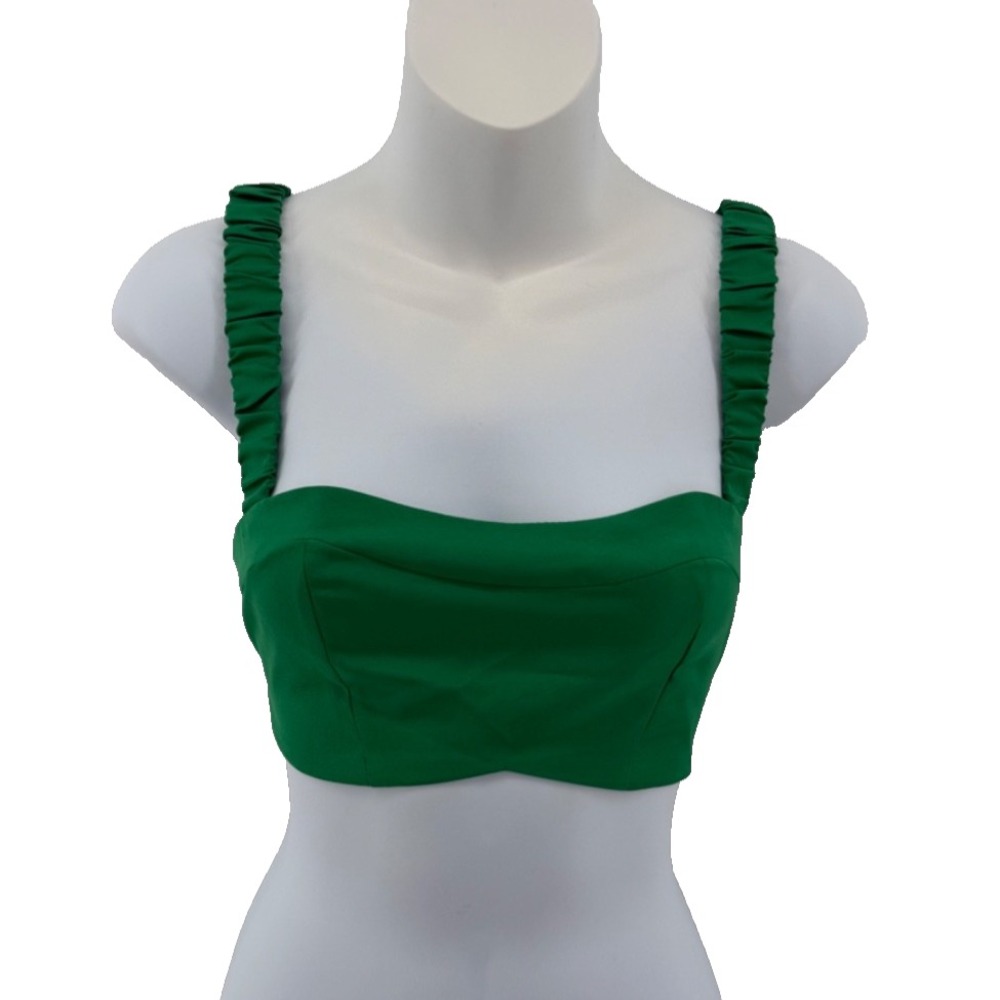 Attard‎ State Bustier Crop Top Womens Green Ruched Strap Sweetheart Large